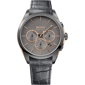  Shop Authentic Hugo Boss Onyx Grey Dial Black Leather Strap Watch for Men - 1513366 - Luxxuri