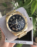  Shop Authentic Michael Kors Brecken Chronograph Quartz Black Dial Gold Steel Strap Watch For Men - MK8481 - Luxxuri