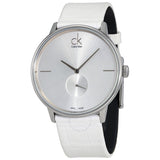  Shop Authentic Calvin Klein Accent Silver Dial White Leather Strap Watch for Women - K2Y211K6 - Luxxuri