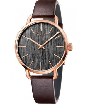  Shop Authentic Calvin Klein Even Grey Dial Brown Leather Strap Watch for Women - K7B216G3 - Luxxuri