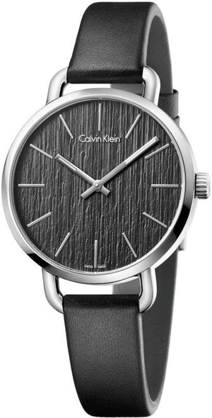  Shop Authentic Calvin Klein Even Black Dial Black Leather Strap Watch for Women - K7B231C1 - Luxxuri