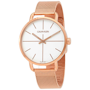  Shop Authentic Calvin Klein Even White Dial Rose Gold Mesh Bracelet Watch for Women - K7B21626 - Luxxuri
