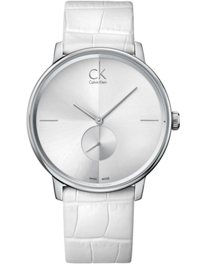  Shop Authentic Calvin Klein Accent Silver Dial White Leather Strap Watch for Women - K2Y211K6 - Luxxuri