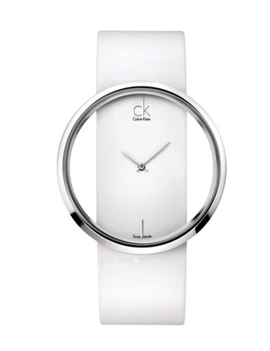  Shop Authentic Calvin Klein Glam Transparent Dial White Leather Strap Watch for Women - K9423101 - Luxxuri
