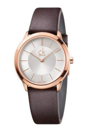  Shop Authentic Calvin Klein Minimal White Dial Brown Leather Strap Watch for Men - K3M216G6 - Luxxuri