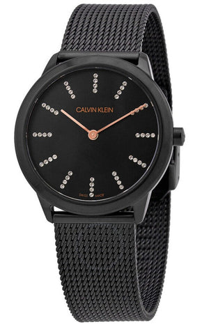  Shop Authentic Calvin Klein Minimal Diamonds Black Dial Black Mesh Bracelet Watch for Women - K3M22X2X - Luxxuri