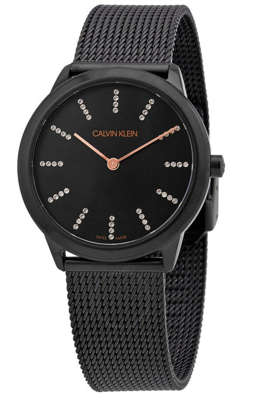  Shop Authentic Calvin Klein Minimal Diamonds Black Dial Black Mesh Bracelet Watch for Women - K3M22X2X - Luxxuri