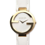  Shop Authentic Gucci G Interlocking White Dial White Leather Strap Watch For Women - YA133327 - Luxxuri