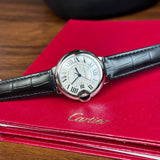  Shop Authentic Cartier Ballon Bleu De Cartier Silver Dial Black Leather Strap Watch for Women - WSBB0030 - Luxxuri