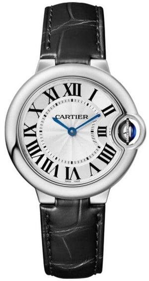  Shop Authentic Cartier Ballon Bleu De Cartier Silver Dial Black Leather Strap Watch for Women - WSBB0034 - Luxxuri