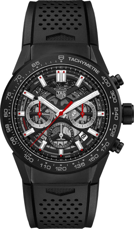  Shop Authentic Tag Heuer Carrera Automatic Chronograph Black Dial Black Rubber Strap Watch for Men - CBG2A90.FT6173 - Luxxuri