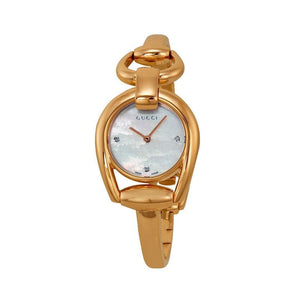  Shop Authentic Gucci Horsebit Collection Diamonds Mother of Pearl Dial Rose Gold Steel Strap Watch For Women - YA139508 - Luxxuri