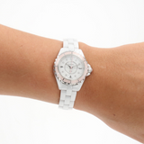  Shop Authentic Chanel J12 Quartz Diamonds Ceramic White Dial White Steel Strap Watch for Women - J12 H4466 - Luxxuri
