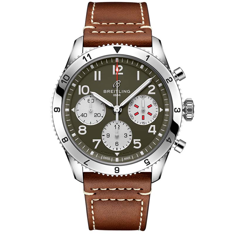  Shop Authentic Breitling Avi Chronograph 42 Curtiss Warhawk Green Dial Brown Leather Strap Watch for Men - A233802A1L1X1 - Luxxuri