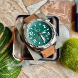  Shop Authentic Fossil Dillinger Luggage Chronograph Green Dial Brown Leather Strap Watch for Men - FS5734 - Luxxuri