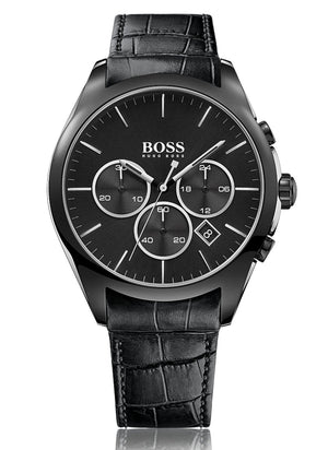  Shop Authentic Hugo Boss Onyx Black Dial Black Leather Strap Watch for Men - 1513367 - Luxxuri