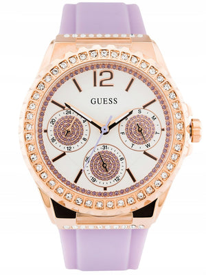  Shop Authentic Guess Starlight Diamonds White Dial Purple Rubber Strap Watch for Women - W0846L6 - Luxxuri