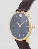  Shop Authentic Movado Ultra Slim Blue Dial Brown Leather Strap Watch For Men - 0607088 - Luxxuri