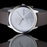  Shop Authentic Calvin Klein Minimal Silver Dial Brown Leather Strap Watch for Men - K3M211G6 - Luxxuri