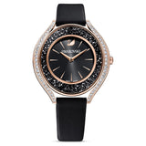  Shop Authentic Swarovski Crystalline Aura Black Dial Black Leather Strap Watch for Women - 5558634 - Luxxuri