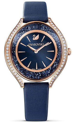  Shop Authentic Swarovski Crystalline Aura Blue Dial Blue Leather Strap Watch for Women - 5519447 - Luxxuri