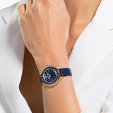  Shop Authentic Swarovski Crystalline Aura Blue Dial Blue Leather Strap Watch for Women - 5519447 - Luxxuri