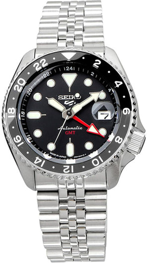 Seiko 5 Sports Automatic GMT Black Dial Silver Steel Strap Watch For Men - SSK001K1