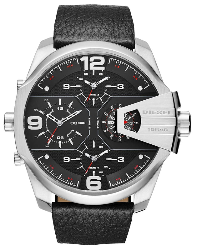  Shop Authentic Diesel Uber Chief Oversized 4 Time Black Dial Leather Strap Watch For Men - DZ7376 - Luxxuri