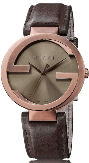  Shop Authentic Gucci Interlocking Brown Dial Brown Leather Strap Watch For Women - YA133309 - Luxxuri