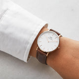  Shop Authentic Daniel Wellington Dapper Bristol White Dial Brown Leather Strap Watch For Women - DW00100090 - Luxxuri