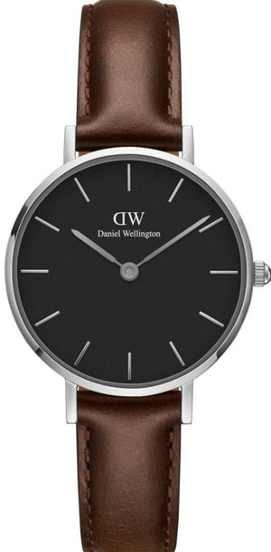 Daniel Wellington Classic Petite Bristol Black Dial Brown Leather Strap Watch For Women - DW00100233