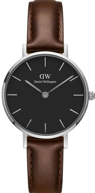 Daniel Wellington Classic Petite Bristol Black Dial Brown Leather Strap Watch For Women - DW00100233