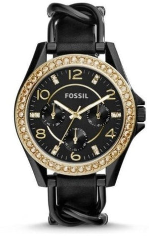  Shop Authentic Fossil Riley Black Dial Black Leather Strap Watch for Women - ES3696 - Luxxuri