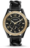  Shop Authentic Fossil Riley Black Dial Black Leather Strap Watch for Women - ES3696 - Luxxuri