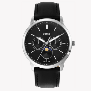  Shop Authentic Fossil Neutra Minimalist Moonphase Black Dial Black Leather Strap Watch for Men - FS5904 - Luxxuri
