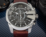  Shop Authentic Diesel Mega Chief Black & Silver Round Dial Brown Leather Strap Watch For Men - DZ4290 - Luxxuri