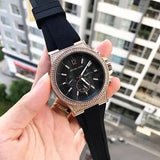  Shop Authentic Michael Kors Dylan Chronograph Black Dial Black Rubber Strap Watch For Women - MK8557 - Luxxuri
