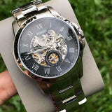  Shop Authentic Fossil Grant Skeleton Black Dial Silver Steel Strap Watch for Men - ME3055 - Luxxuri