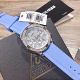  Shop Authentic Guess Confetti Crystal Silver Dial Blue Rubber Strap Watch For Women - W1098L3 - Luxxuri