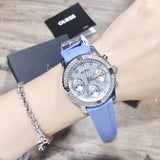  Shop Authentic Guess Confetti Crystal Silver Dial Blue Rubber Strap Watch For Women - W1098L3 - Luxxuri