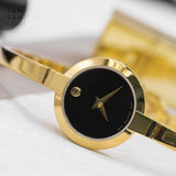  Shop Authentic Movado Bela Black Dial Gold Steel Strap Watch For Women - 0606999 - Luxxuri