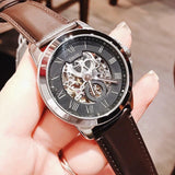  Shop Authentic Fossil Grant Automatic Skeleton Black Dial Brown Leather Strap Watch for Men - ME3095 - Luxxuri