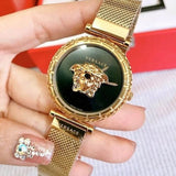  Shop Authentic Versace Palazzo Empire Greca Black Dial Gold Mesh Bracelet Watch for Women - VEDV00519 - Luxxuri