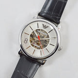 Shop Authentic Emporio Armani Meccanico Silver Skeleton Dial Black Leather Strap Watch For Men - AR2072 - Luxxuri