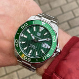  Shop Authentic Tag Heuer Aquaracer Calibre 5 Green Dial Silver Steel Strap Watch for Men - WAY201S.BA0927 - Luxxuri