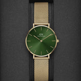  Shop Authentic Daniel Wellington Petite Emerald Green Dial Gold Mesh Strap Watch For Women - DW00100480 - Luxxuri