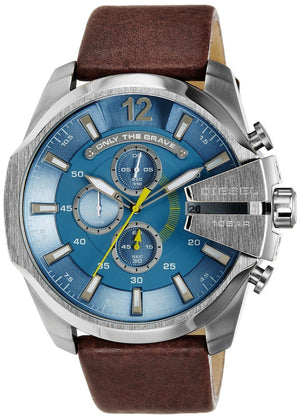  Shop Authentic Diesel Mega Chief Light Blue Dial Brown Leather Strap Watch For Men - DZ4281 - Luxxuri