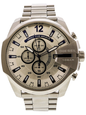  Shop Authentic Diesel Mega Chief Chronograph Silver Dial Silver Steel Strap Watch For Men - DZ4477 - Luxxuri