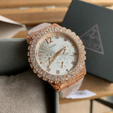  Shop Authentic Guess Dazzler Diamonds Silver Dial Rose Gold Steel Strap Watch for Women - W0335L3 - Luxxuri
