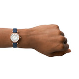  Shop Authentic Emporio Armani Gianni T-Bar Analog Mother of Pearl Dial Blue Leather Strap Watch For Women - AR11468 - Luxxuri